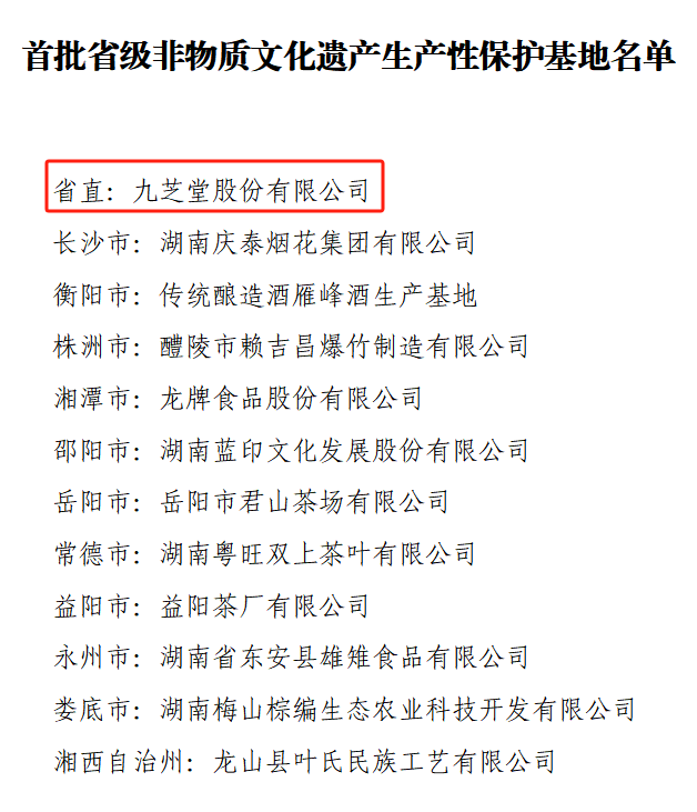 全省首批！九芝堂入選湖南省省級(jí)非物質(zhì)文化遺產(chǎn)生產(chǎn)性保護(hù)基地名單